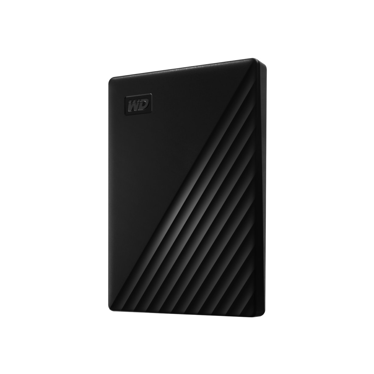 A black external hard drive is displayed